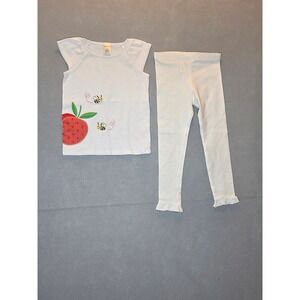 Gymboree Girls White Strawberry Bee Appliqu Tee and Ruffle Legging Set Size 6 5T